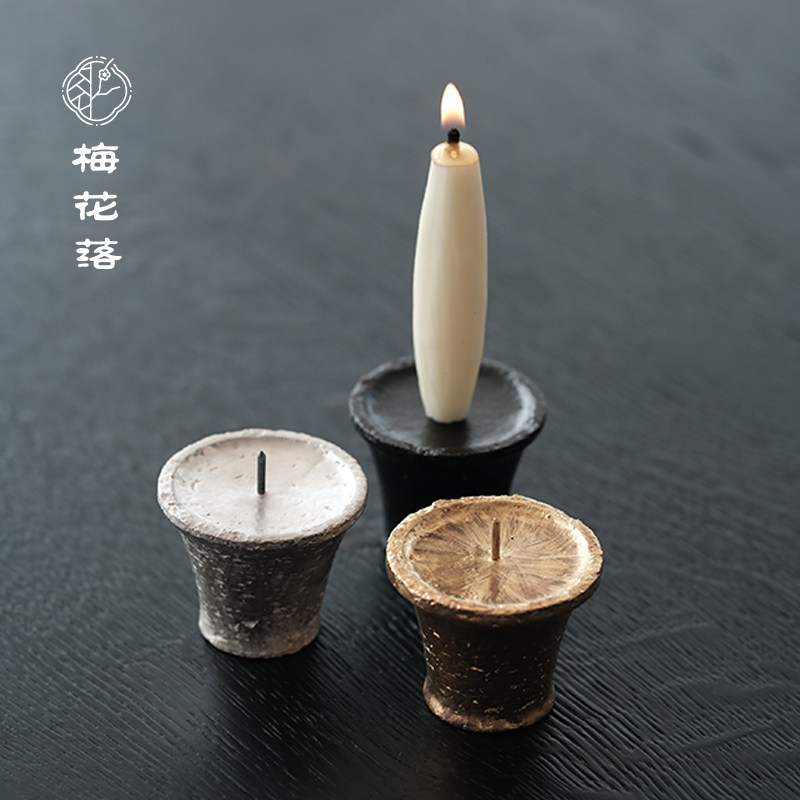 梅花落陶泥烛台金银彩陶瓷蜡烛底座古式插扦式茶道摆件吴一延手作,餐饮具,茶道/香炉,淘宝优惠券,粉丝福利购,淘宝优惠卷