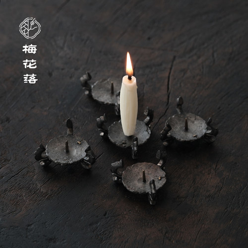 梅花落仿古三足纯锡烛台冉物手作