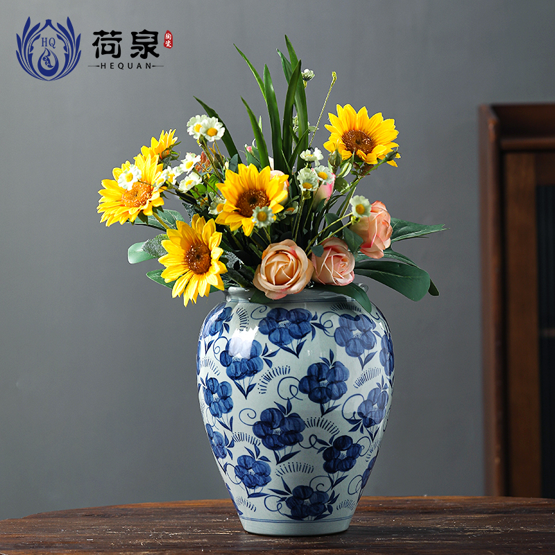 景德镇手绘青花瓷陶瓷花瓶装饰摆件新中式客厅玄关书画收纳卷轴缸图片