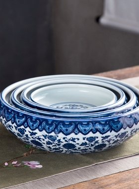 青花笔洗大口径可作多功能陶瓷器