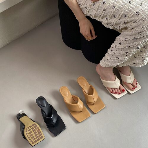 韩版方头夹脚人字拖女夏季