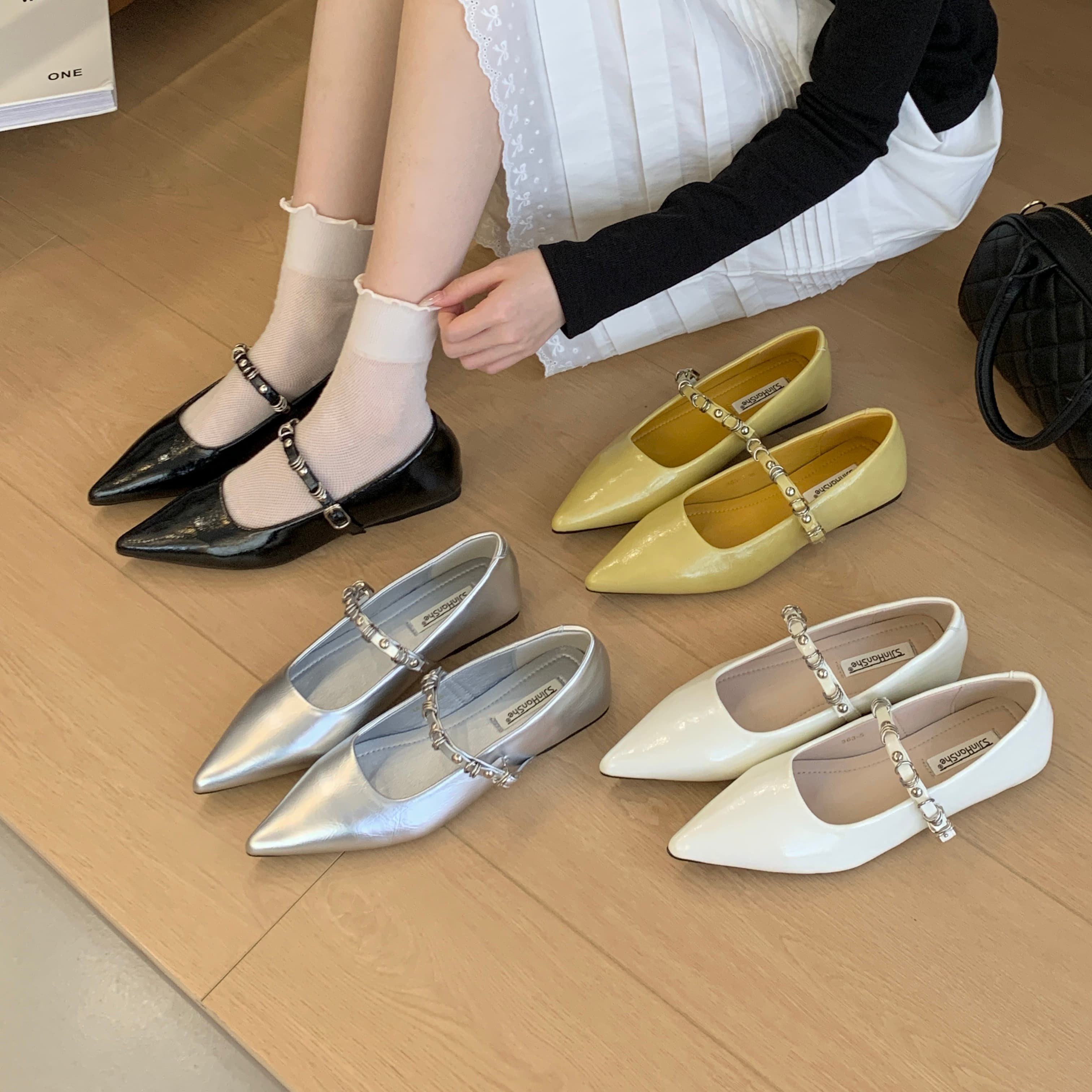 韩式尖头玛丽珍鞋女平跟浅口一字扣带链子气质百搭裙子晚晚风单鞋,女鞋,浅口单鞋,淘宝优惠券,粉丝福利购,淘宝优惠卷