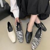 方头平底单鞋 女百搭通勤风深口鞋 软底舒适真皮豆豆鞋 韩版 春小皮鞋