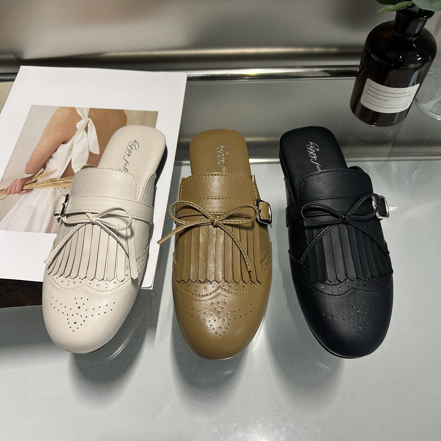 英伦风流苏包头半拖鞋女平底雕花外穿穆勒鞋一脚蹬软底懒人凉拖鞋,女鞋,包头拖,淘宝优惠券,粉丝福利购,淘宝优惠卷