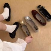 韩版 蝴蝶结软底百搭裙子一脚蹬晚晚鞋 方头玛丽珍鞋 女平底浅口单鞋