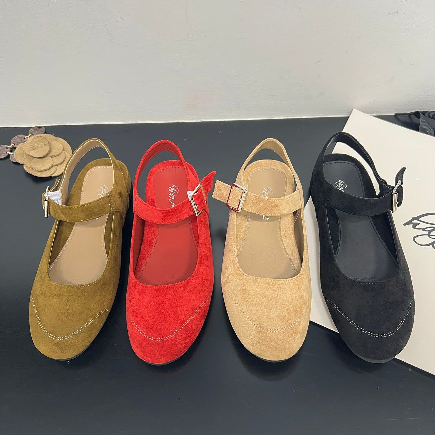 复古反绒皮玛丽珍鞋女一字扣带圆头平底百搭单鞋舒适不累脚奶奶鞋,女鞋,浅口单鞋,淘宝优惠券,粉丝福利购,淘宝优惠卷