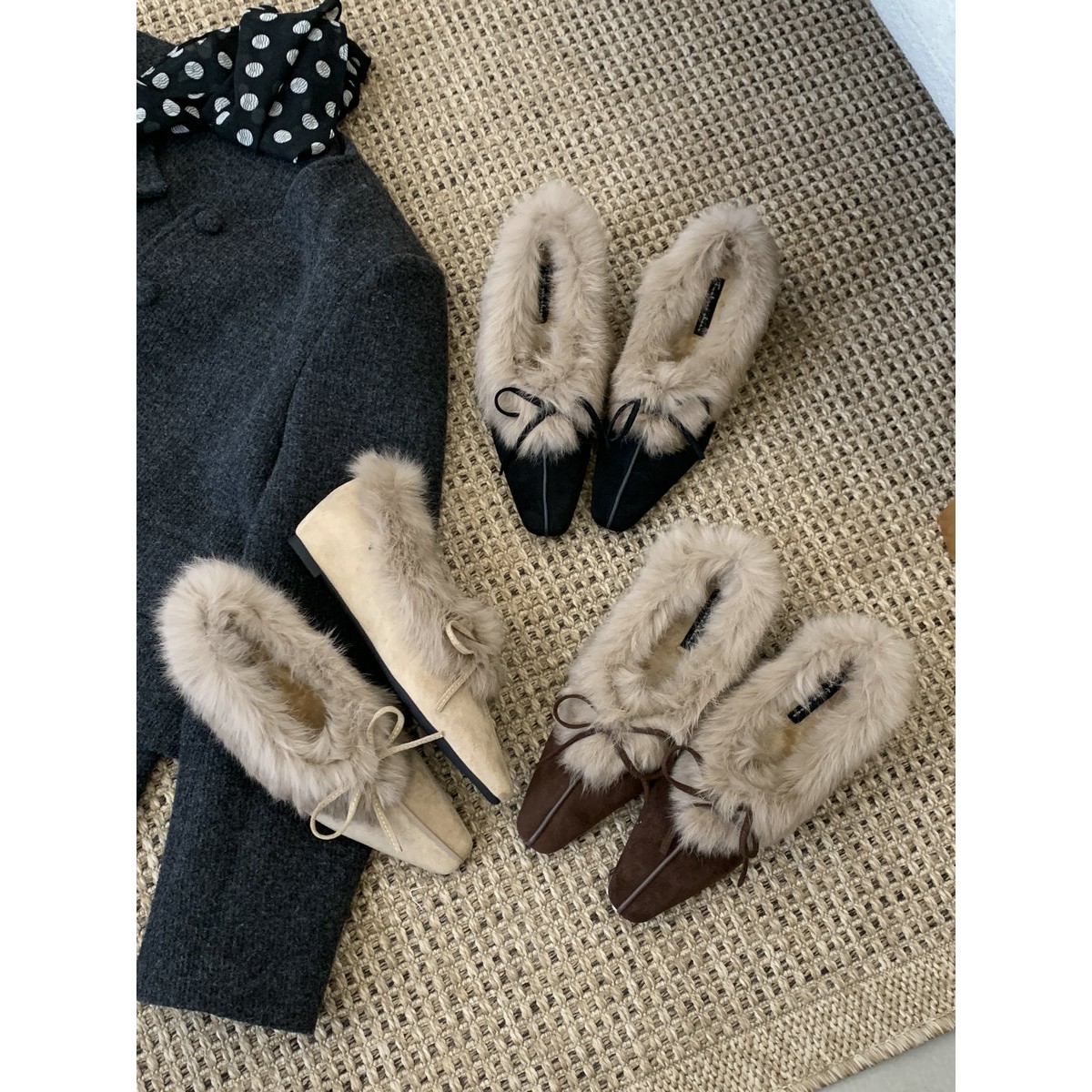 内增高尖头毛毛鞋女浅口单鞋