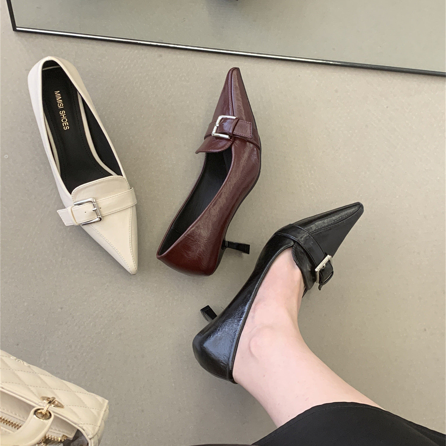 韩式尖头皮带扣浅口单鞋女细跟通勤气质轻熟风性感名媛职场高跟鞋,女鞋,浅口单鞋,淘宝优惠券,粉丝福利购,淘宝优惠卷