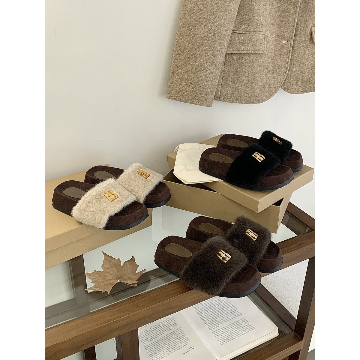 百搭保暖毛绒懒人鞋一字拖