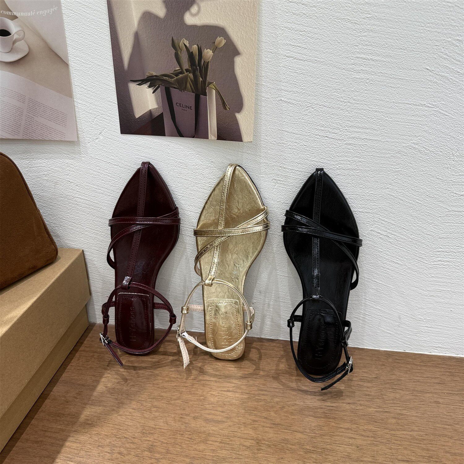 法式复古十字细带罗马凉鞋女夏外穿坡跟尖头绑带凉拖鞋真皮沙滩鞋