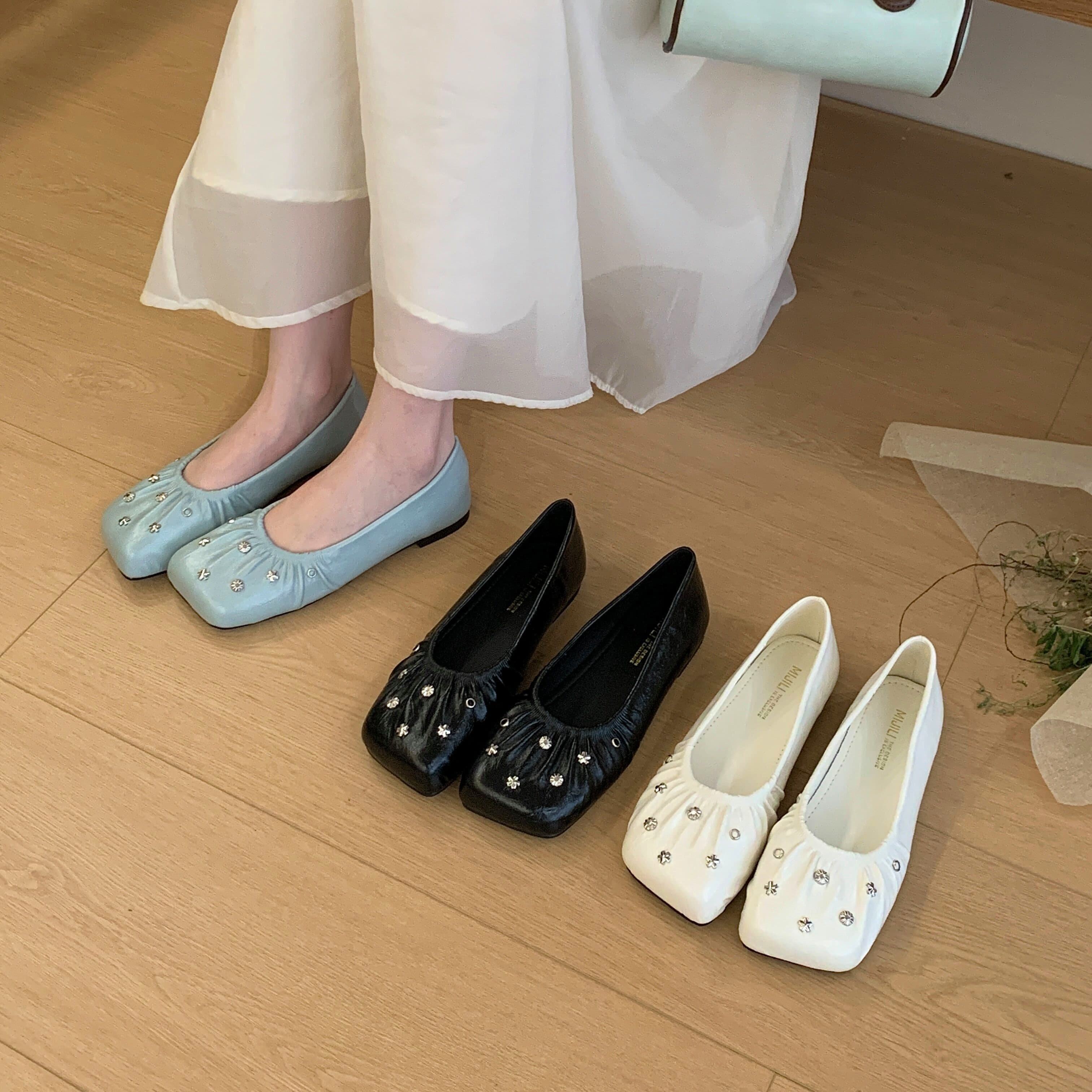 法式温柔风方头浅口单鞋女水钻铆钉平底气质一脚蹬百搭通勤孕妇鞋,女鞋,浅口单鞋,淘宝优惠券,粉丝福利购,淘宝优惠卷