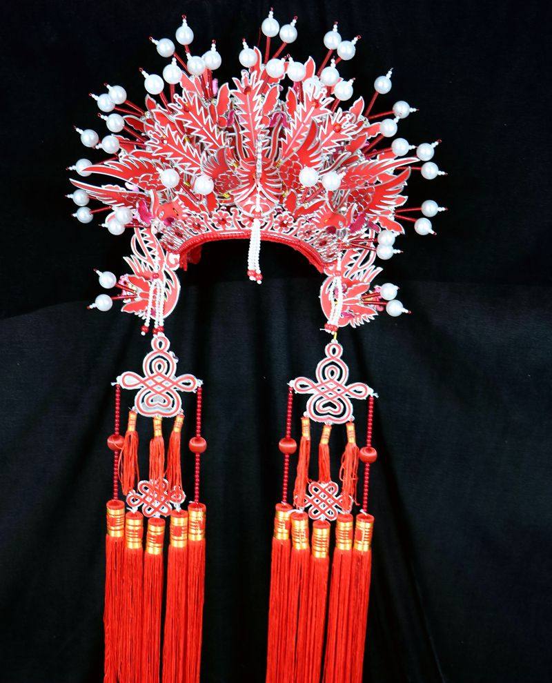 三凤冠 中国红 皇后帽 凤凰冠 新娘头饰 凤冠霞帔 菩萨帽 凤冠