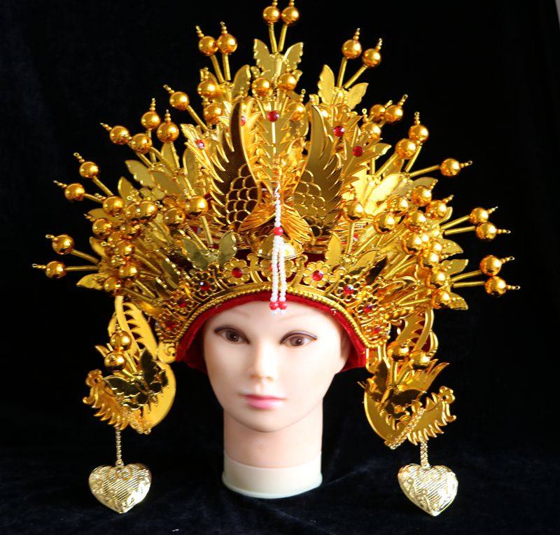 新款双心凤凰官 新娘头饰  中式婚礼 影楼摄影 凤冠霞帔 凤冠帽子