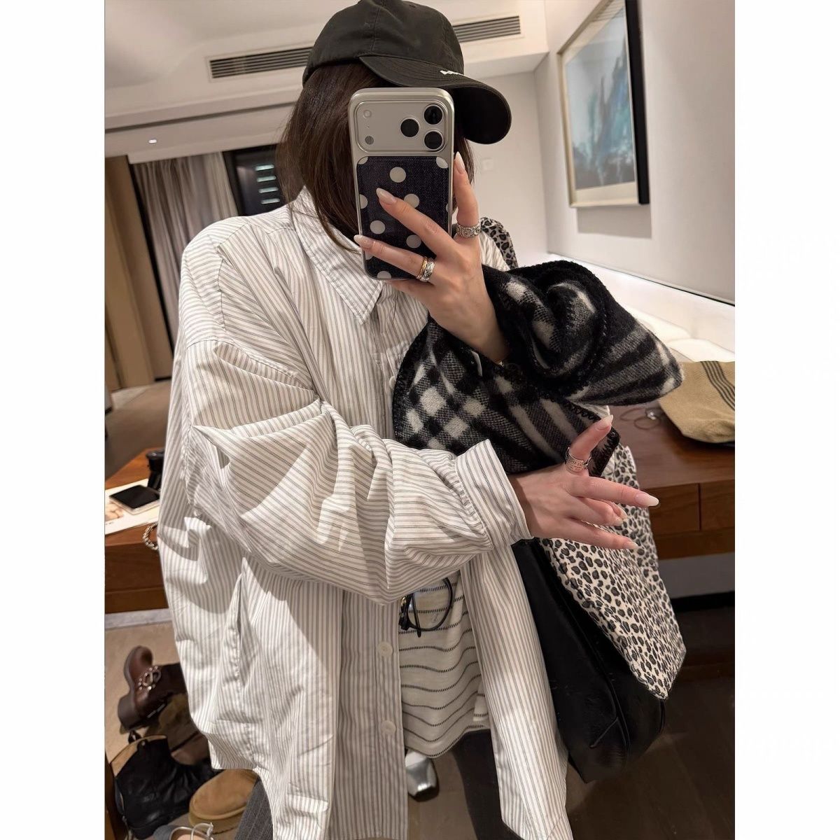 Bonheur韩国东大门条纹衬衫女夹棉加厚休闲宽松加棉衬衣棉服外套