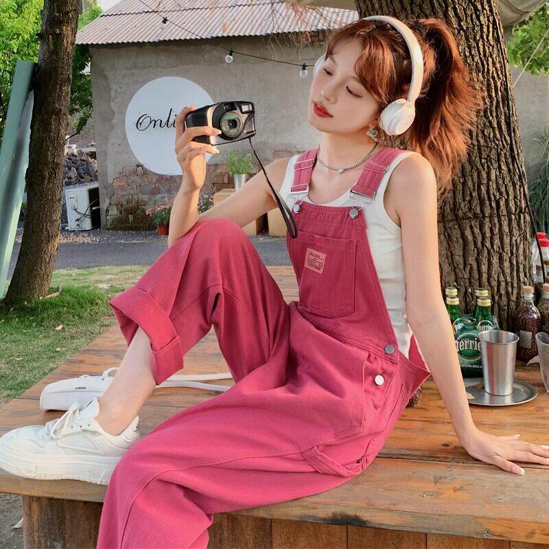 Bonheur粉色牛仔背带裤女