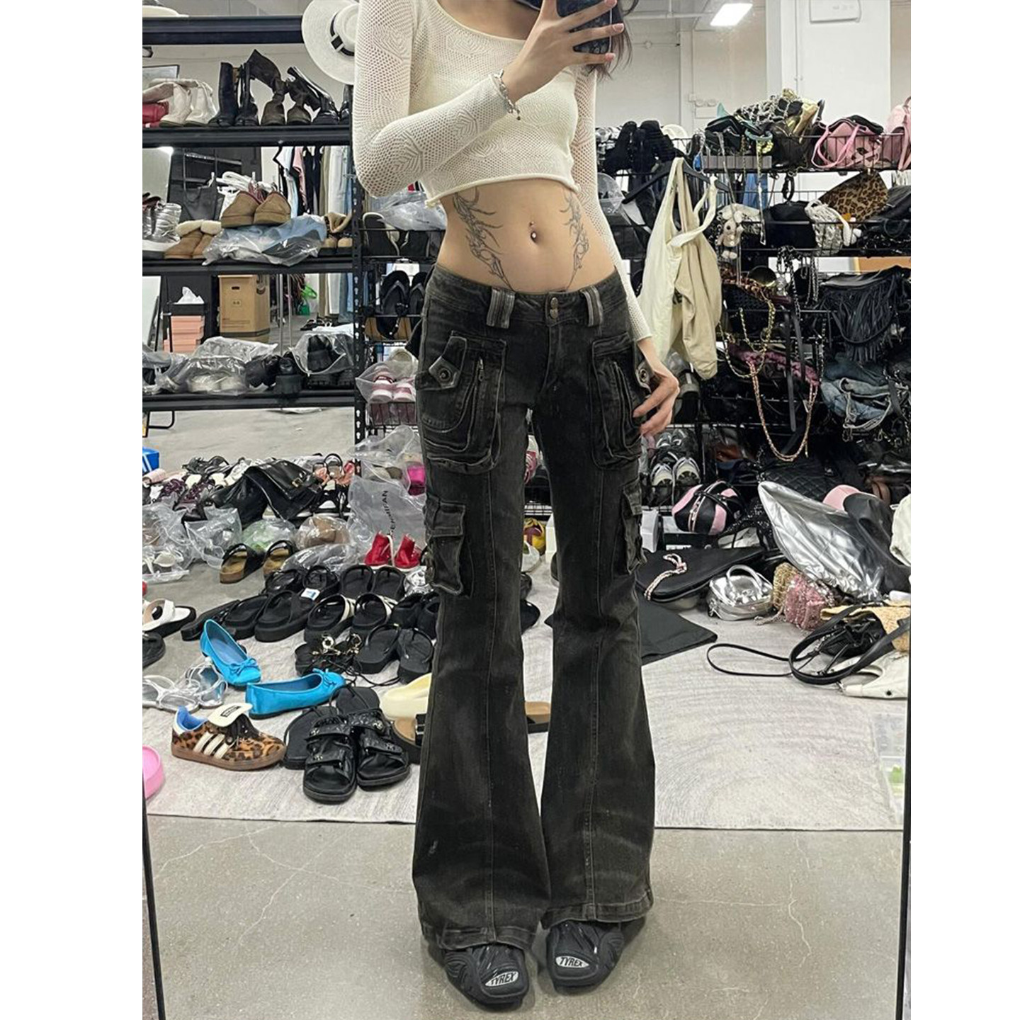 Bonheur 美式微喇牛仔裤女y2k千禧辣妹朋克低腰设计感亚比工装裤