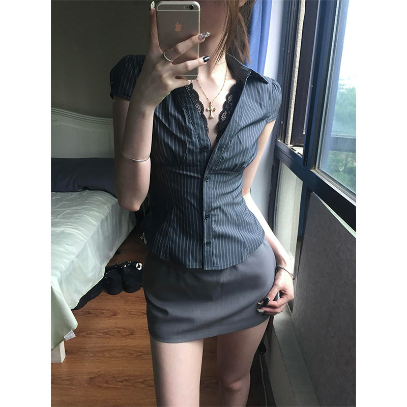 Bonheur灰色衬衫女短袖20