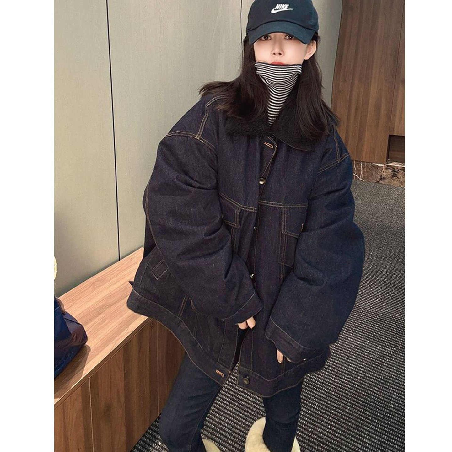 Bonheur韩系复古牛仔外套女棉服新款加厚保暖宽松显瘦百搭夹克