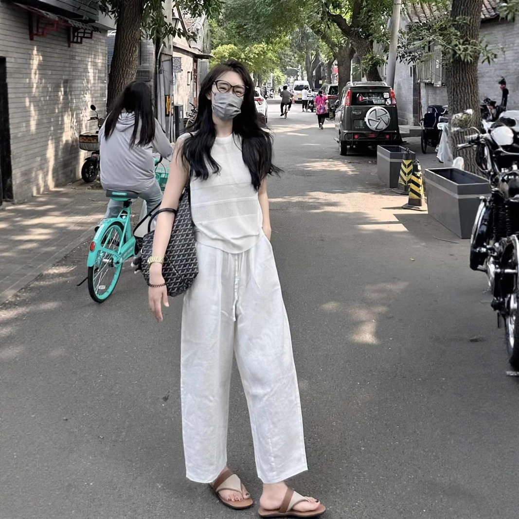 Bonheur白色亚麻裤女2026