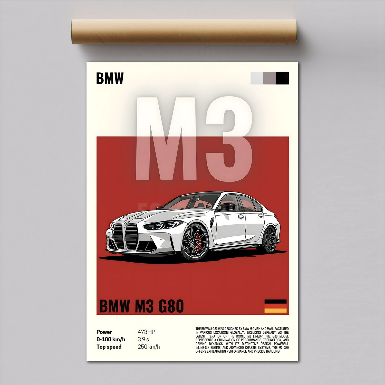 手绘世界名车海报挂画宝马M3图片