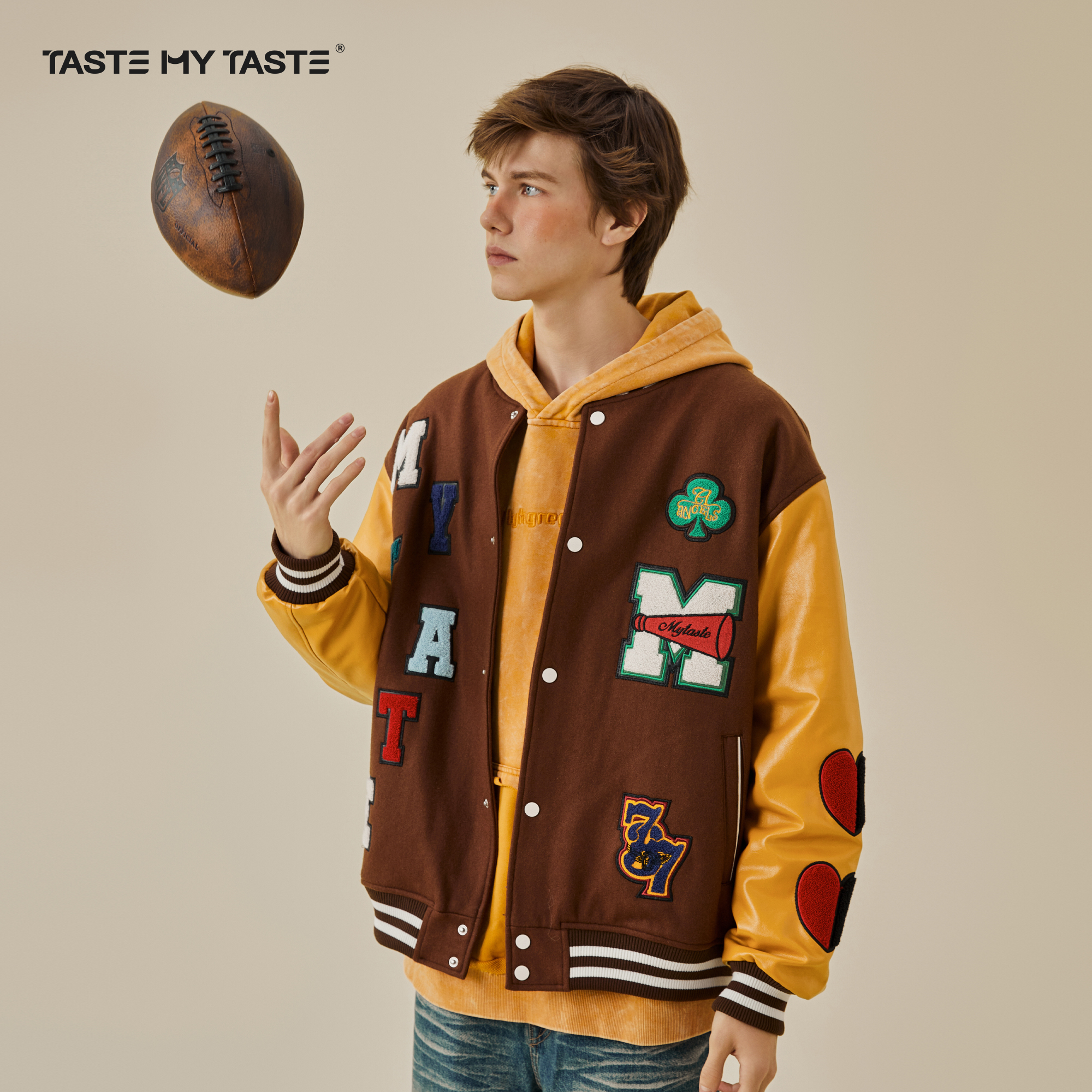 TMT美式复古重磅刺绣棒球服夹克