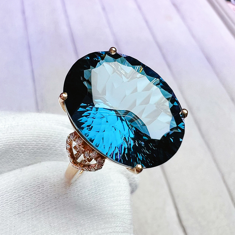 天然托帕石戒指彩宝18K金镶嵌女