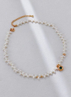 S925银复古金色珍珠项链配饰镶嵌热销温柔明星安铂时尚米粒女款