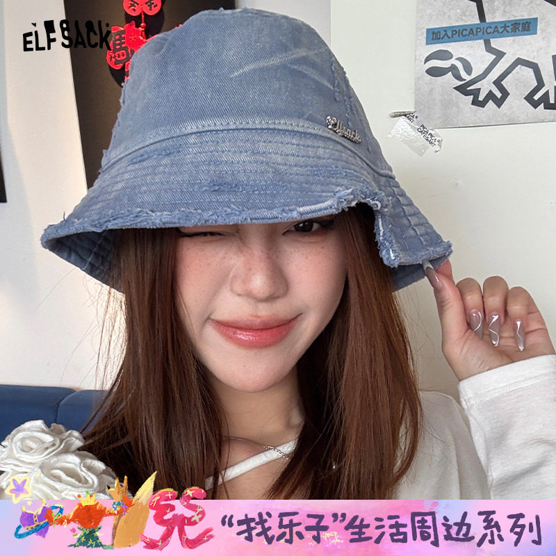 妖精的口袋水洗做旧毛边牛仔渔夫帽子女2026年春夏新款显脸小遮阳