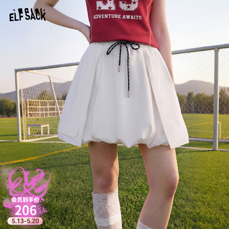 妖精的口袋甜酷少女运动风工装半身裙女2026夏新款高腰短裙花苞裙