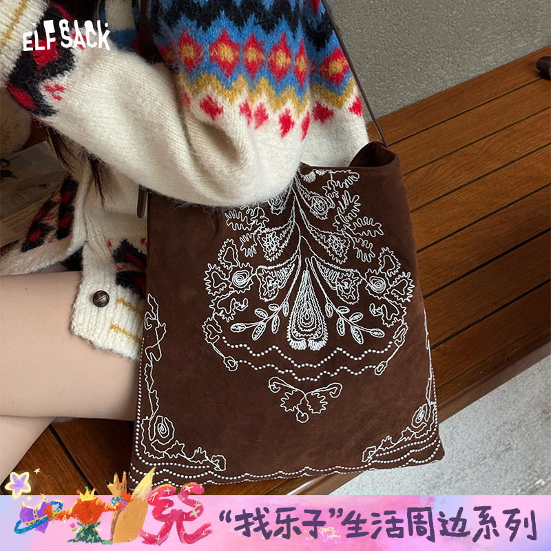 妖精的口袋复古民族风提花手提包2025年冬季新款设计感通勤单肩包