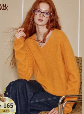 【94%绵羊毛】妖精的口袋黄色v领新年毛衣女26春秋新款慵懒风软糯