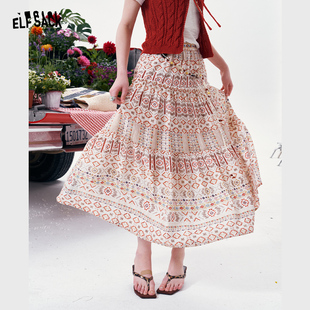 新款 半身裙女2026夏季 民族风度假裙子 口袋波西米亚风中长款 妖精