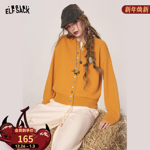 休闲显瘦学院风 新款 妖精 口袋黄色慵懒风新年毛衣女2025年冬季