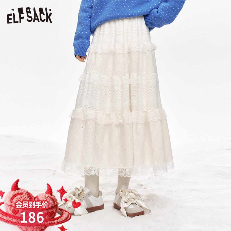 妖精的口袋白色蕾丝甜美半身裙