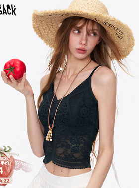 妖精的口袋黑色蕾丝镂空带胸垫吊带女2026夏季新款大胆外穿背心
