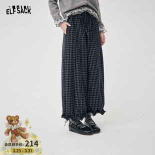慵懒松弛宽松休闲裤 女2026年早春新款 子 口袋复古格子阔腿裤 妖精