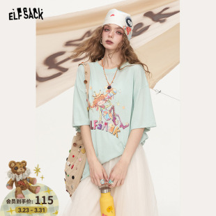 新款 t恤女2025年夏季 小众宽松休闲设计感上衣 口袋印花短袖 妖精