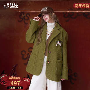 高级感百搭西装 新款 口袋复古休闲毛呢短外套女2025年冬季 妖精