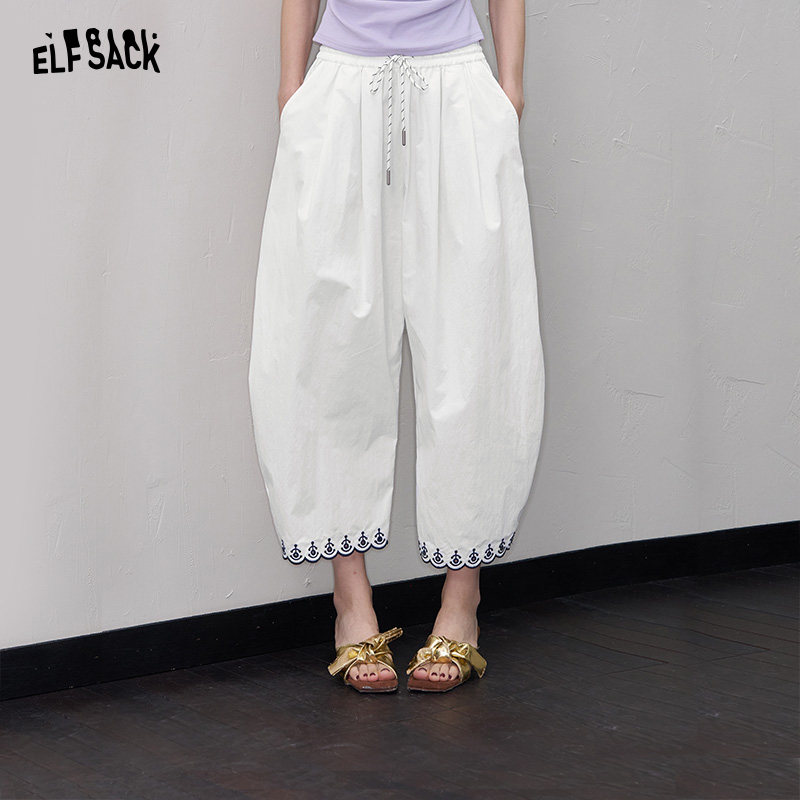 妖精的口袋镂空刺绣白色镰刀裤女2026春夏新款宽松休闲九分裤子
