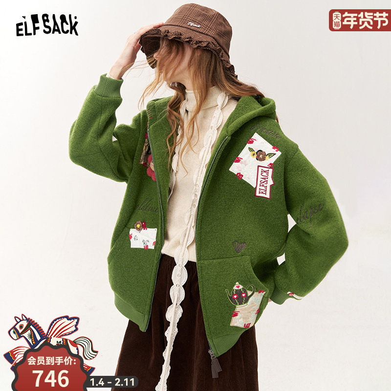 妖精的口袋【100%羊毛】趣味贴布毛呢外套女2025年冬新款厚外套,女装/女士精品,毛呢外套,淘宝优惠券,粉丝福利购,淘宝优惠卷