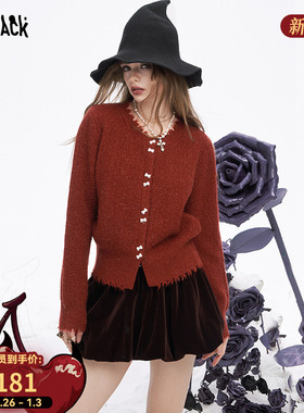 妖精的口袋蝴蝶结红色亮丝甜美毛衣女2025年冬季新款慵懒新年穿搭