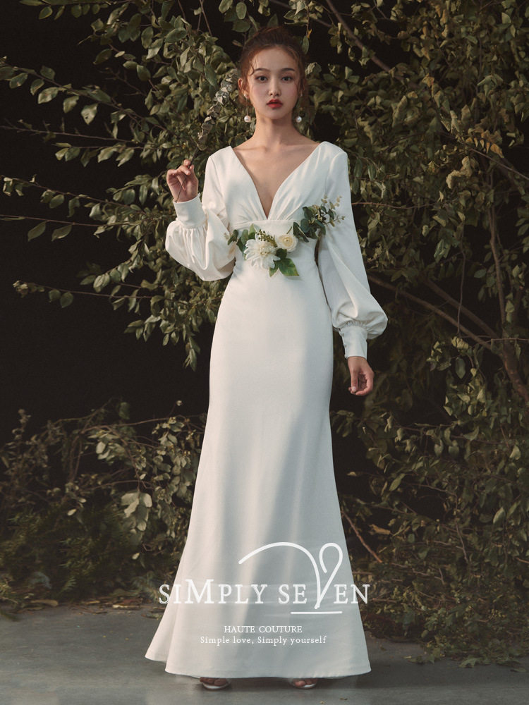 婚纱2021秋季新款新娘齐地缎面轻婚纱简约长袖结婚小个子礼服女|msdalam kategori Butik wanita / wanita, perkahwinan/Cheongsam/pakaian, pakaian/malam - dari Buy2taobao.com untuk memberikan perkhidmatan ejen Taobao profesional membeli