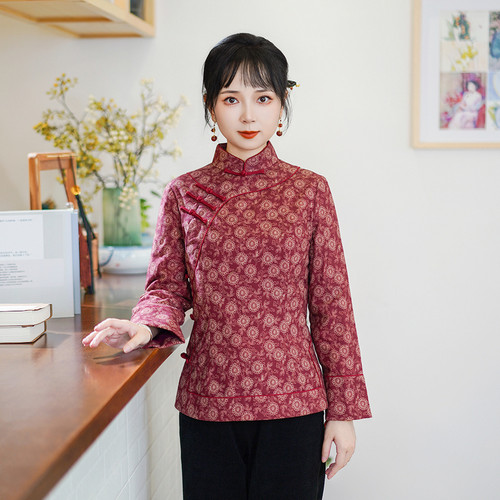 筠雅冬季新款唐装女国风旗袍小袄夹棉加厚保暖盘扣唐装上衣24J362