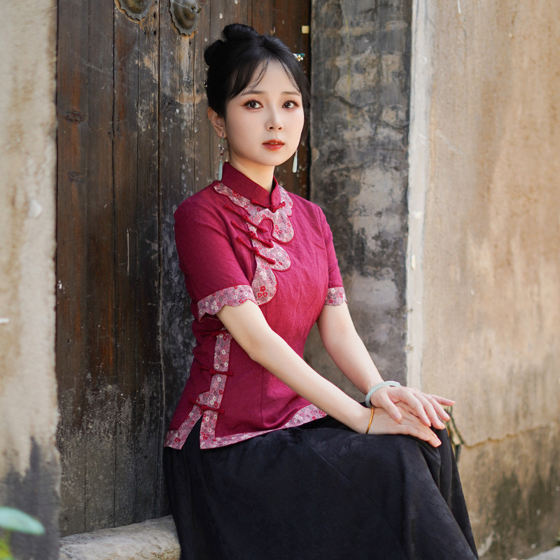 筠雅夏季新款复古改良新中式国风唐装上衣有色斜襟短袖女装25J238,女装/女士精品,上衣,淘宝优惠券,粉丝福利购,淘宝优惠卷