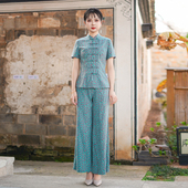 新款 修腰显瘦新中式 套装 筠雅夏季 女复古气质两件套短袖 25J147