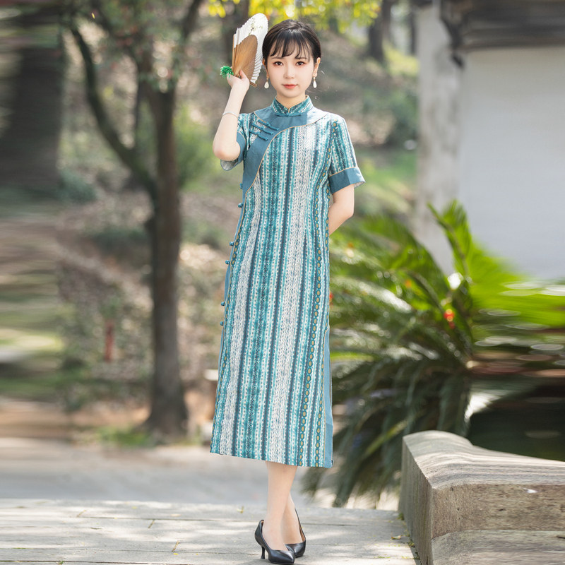 筠雅改良旗袍裙女夏季短袖小个子民国复古中式优雅气质中国风女装