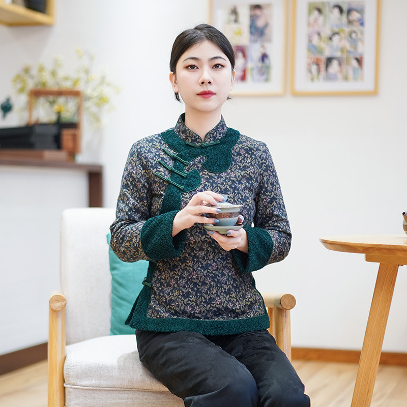 筠雅冬季新款唐装加厚旗袍小棉袄中国风年轻款夹棉保暖棉衣24J408