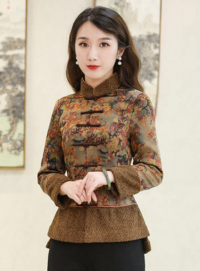 唐装女秋冬加厚棉衣复古中国风改良中式加厚棉服上衣R612