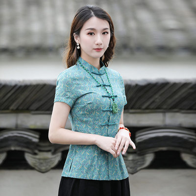 唐装女夏旗袍式上衣中式女装