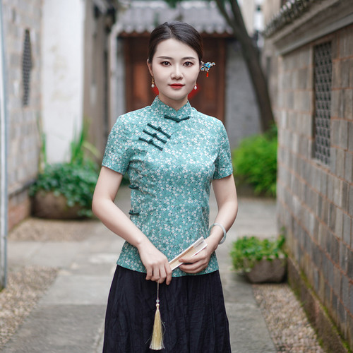 筠雅夏季新款中国风古典唐装上衣女修身显瘦夏日新中式穿搭24J216